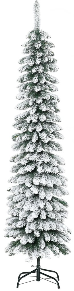 HOMCOM Sztuczna Choinka świąteczna, śnieżna, wąski design, ognioodporna, 180 cm, Zielony/Biały | Aosom PL