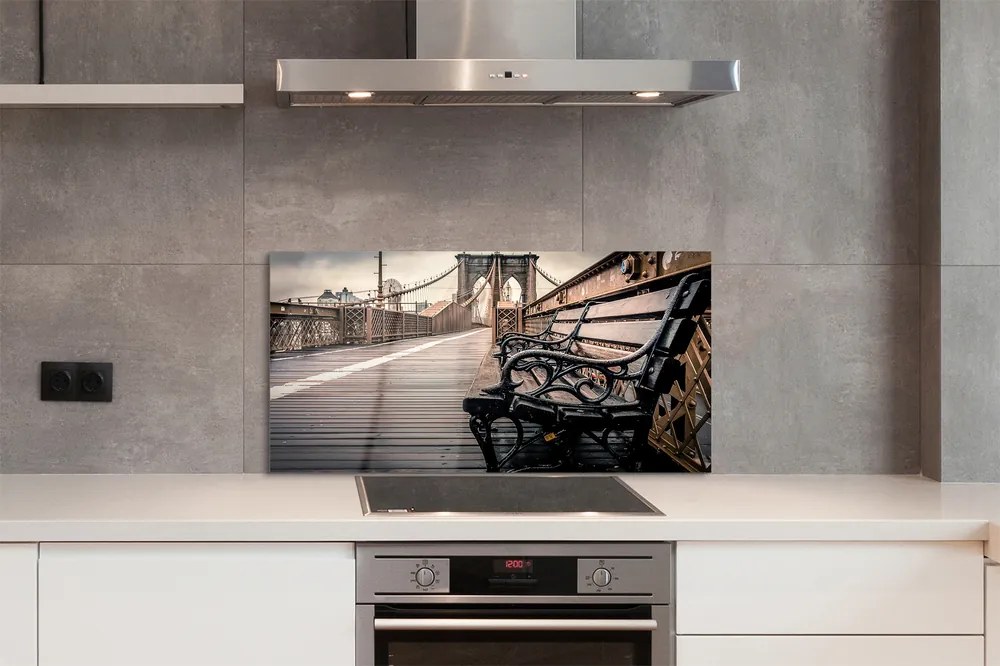 Panel szklany do Kuchni Ławka z Widokiem na Most