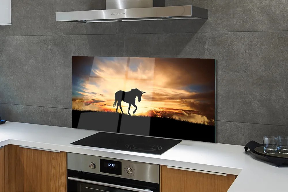 Szkło do Kuchni na Ścianę Jednorożec w Złotej Godzinie