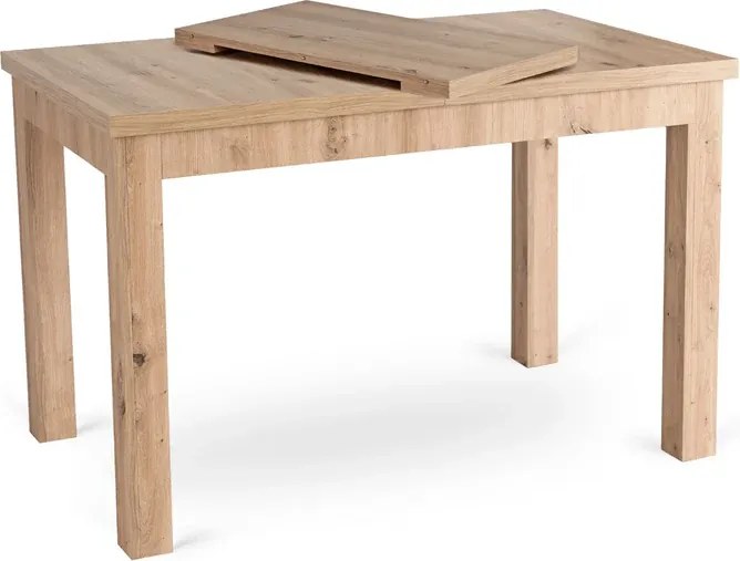 Zestaw Stół Prostokątny Rozkładany SKUBI 120-160 cm Dąb Artisan i 4 Krzesła Tapicerowane RODRI Beżowe
