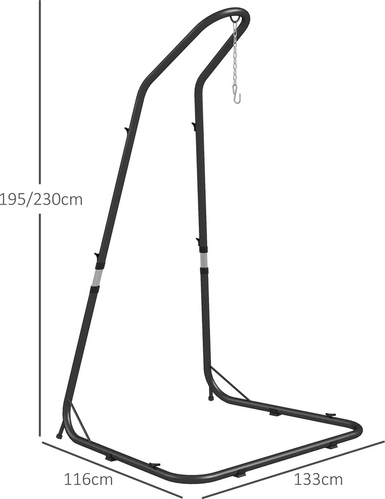 Outsunny Stojak do fotela wiszącego Stojak do fotela bujanego, 133 cm x 116 cm x 195/230 cm, Czarny