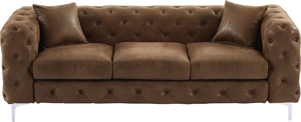 Kanapa 3-osobowa chesterfield z mikrofibry o wyglądzie postarzanej skóry EDWINA