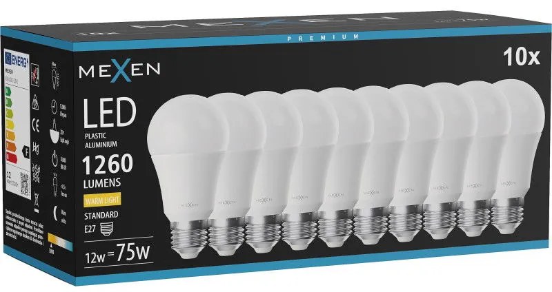 Mexen Nova 10x żarówka LED E27, A60, 12W, Ciepła - 3000K, 1260 lm - L100-E27-1230-01x10