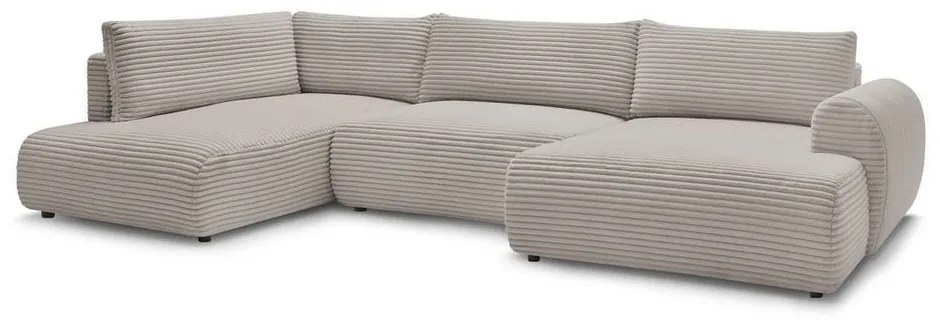 Jasnoszary/beżowy sztruksowy rozkładany/ze schowkiem narożnik (lewostronny/w kształcie litery U) Lucien – Bobochic Paris