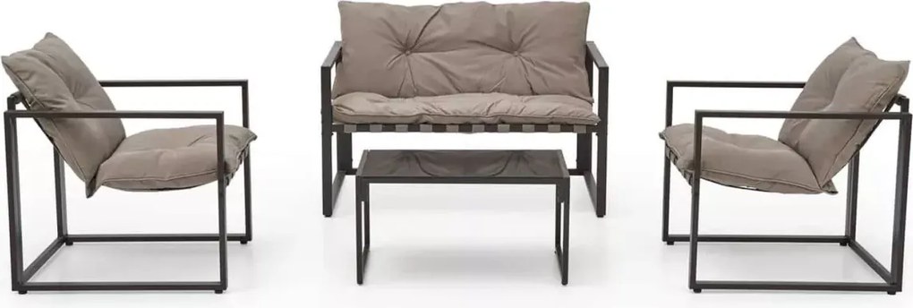 Zestaw mebli ogrodowych Alice – sofa, fotele i ława w eleganckim kolorze cappuccino z tapicerowanymi siedziskami