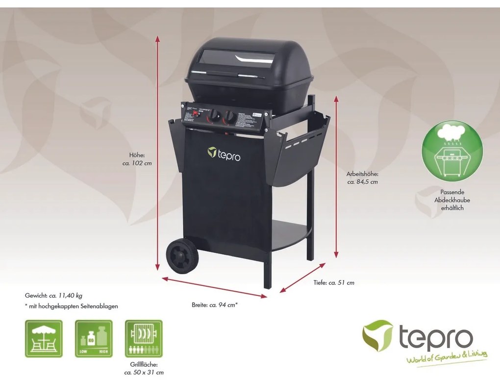 Tepro 508C Grill gazowy z kamieniami wulkanicznymiIrvine, 94 x 51 x 102 cm