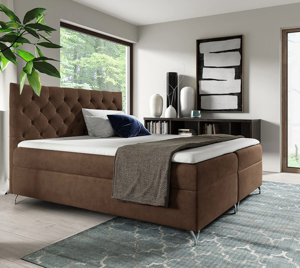 Brązowe pikowane łóżko kontynentalne 5 rozmiarów - Lunavello 4X