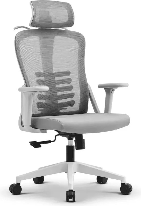 Ergonomiczny fotel burowy obrotowy Komoso – regulowany zagłówek, podłokietniki 3D