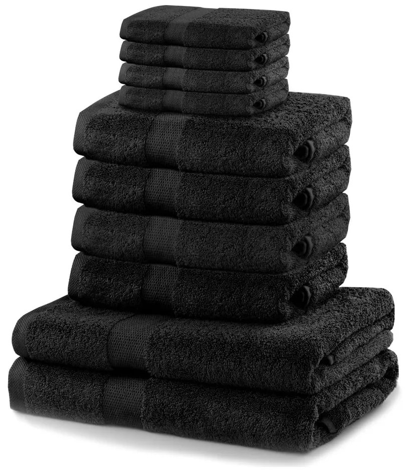 Komplet 10 czarnych ręczników DecoKing Marina Black