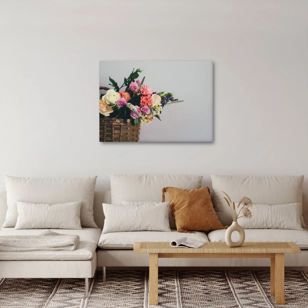 Obraz kosza z kwiatami (70x50 cm)