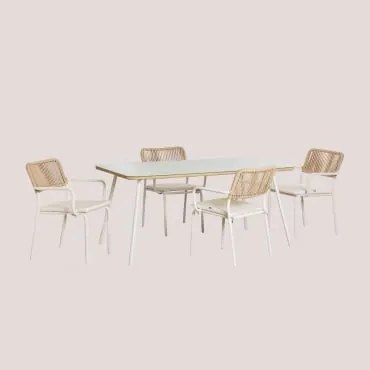 Zestaw Stół Prostokątny 160x90 Cm I 4 Sztaplowane Krzesła Ogrodowe Z Aluminium Arhiza Kremowa Tapioca - Sklum
