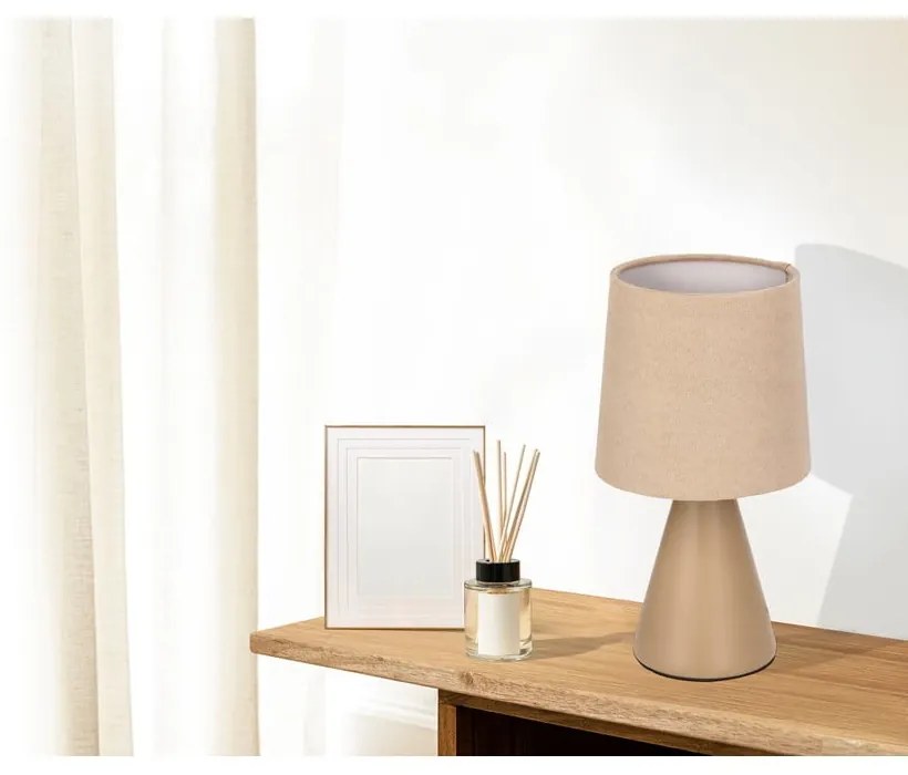 Beżowa lampa stołowa z tekstylnym kloszem (wysokość 24,5 cm) Satti – Candellux Lighting
