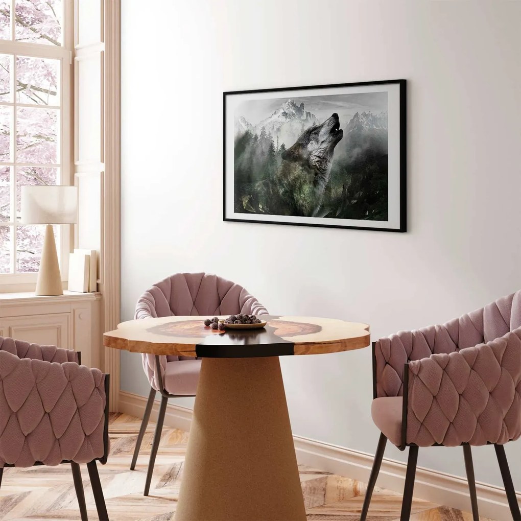 Plakat Wyjący wilk 30x21 cm z ramą czarną z marginesem ARTGEIST B