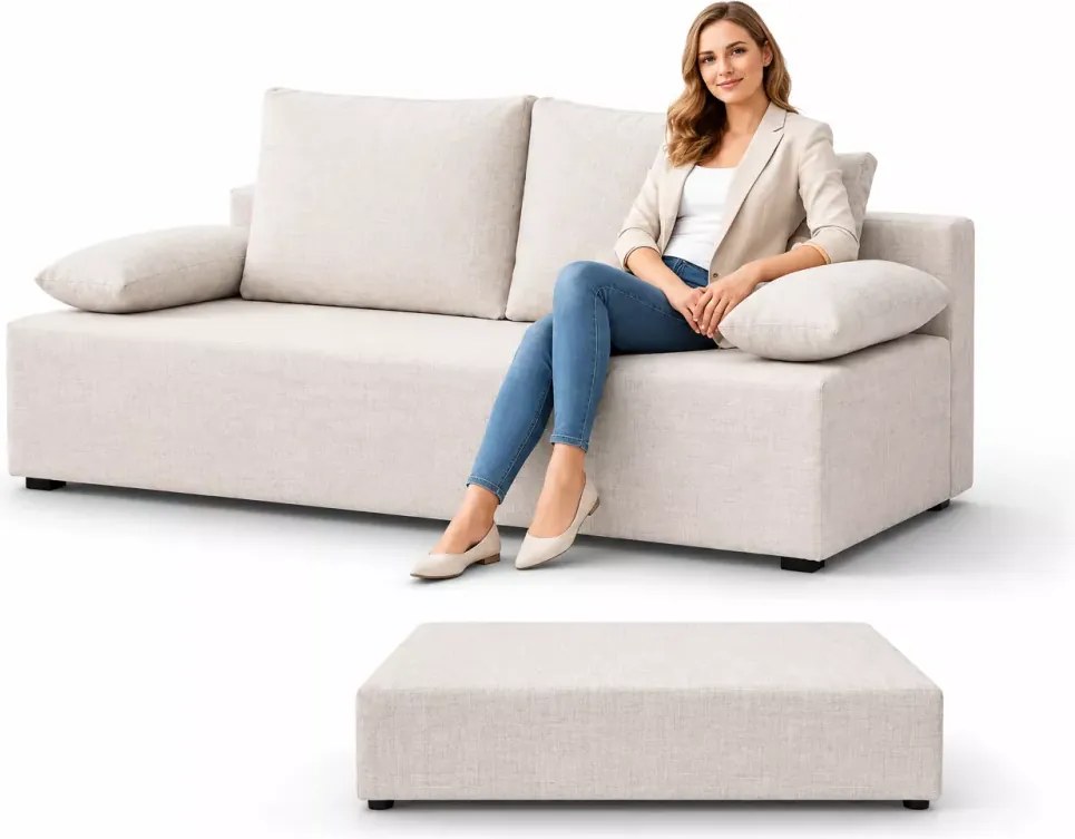 Elegancka tapicerowana kanapa Cloud z funkcją spania i pojemnikiem na pościel