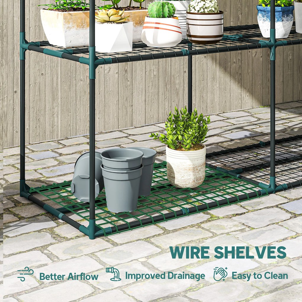 Outsunny 3-poziomowy stojak na rośliny, wys. 100 cm, stojak na kwiaty z półkami, wielopoziomowy stal Ciemnozielony | Aosom PL