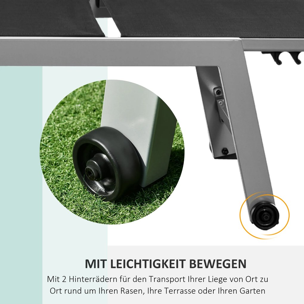 Outsunny Leżanka Ogrodowa z Aluminiowej z Regulowanym Oparciem, Czarny