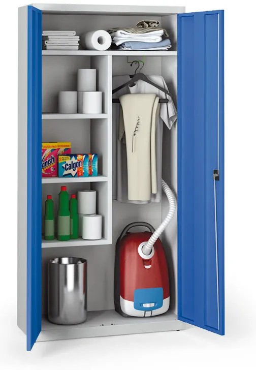 Uniwersalna szafka metalowa, 4 półki, 1950 x 800 x 500 mm, niebieskie drzwi
