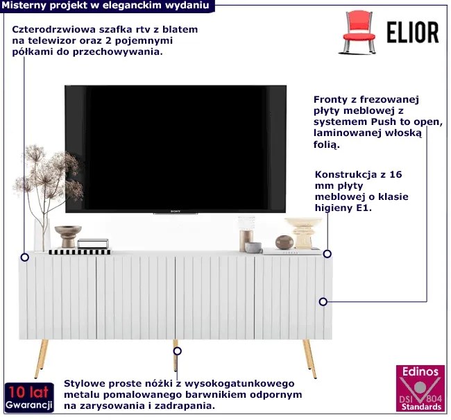 Biały stolik pod TV na złotych nóżkach - Filo 14X
