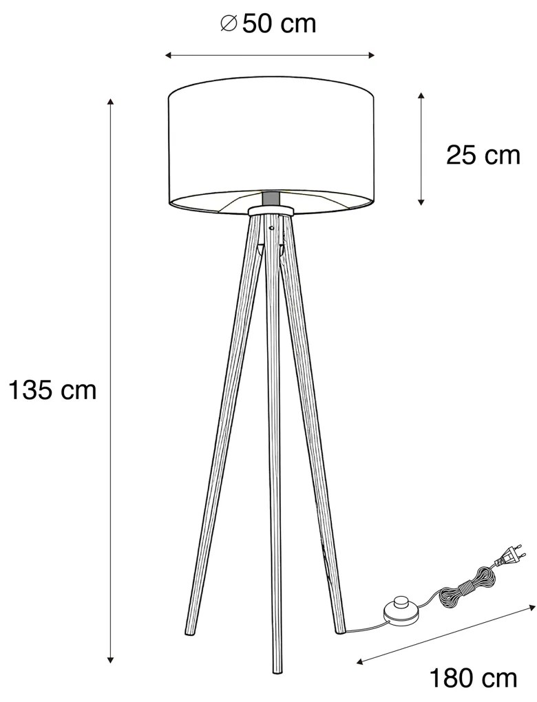 Lampa podłogowa na trójnogu z drewna orzechowego z zielonym aksamitnym abażurem 50 cm - Tripod Classic
