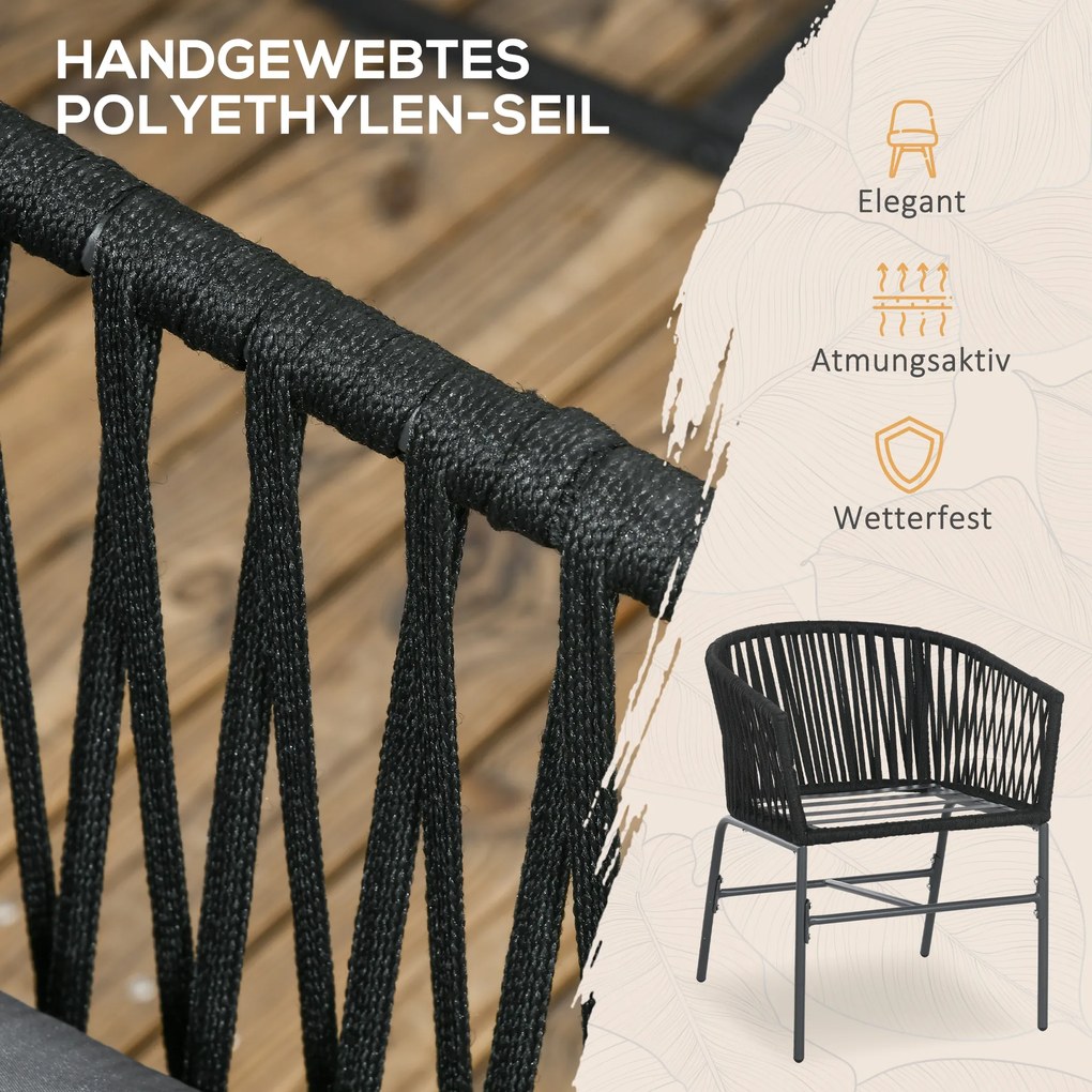 Outsunny Krzesła Ogrodowe, 2 szt., Design Boho, Poduszki na Siedzisko i Oparcie, Wygodna Powierzchnia Siedziska, Rama Metalowa, Czarny