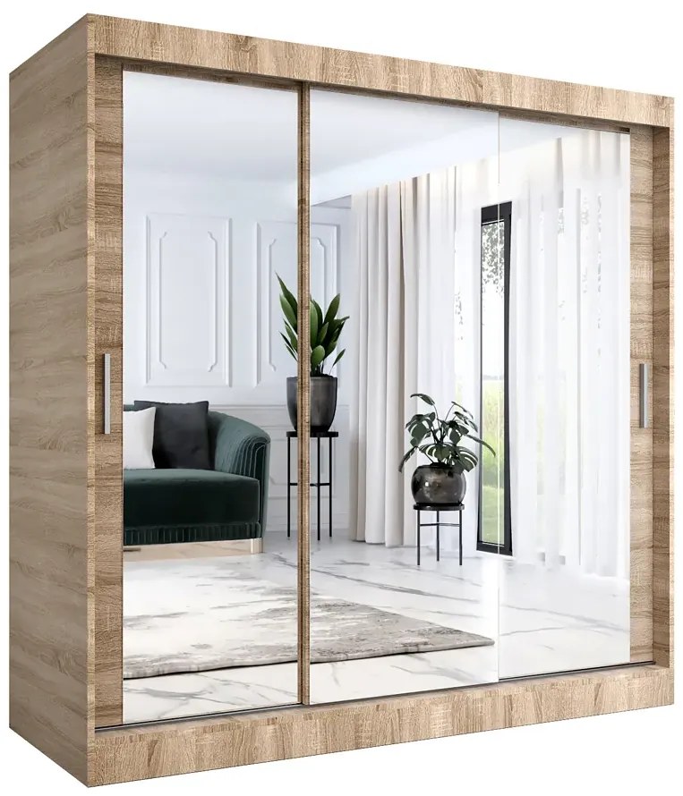 Szafa przesuwna z lustrem dąb sonoma 200 cm - Kukkin 6X