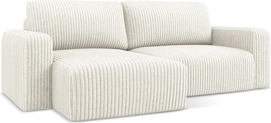 Kremowy sztruksowy rozkładany narożnik ze schowkiem (lewostronny/z szezlongiem) Kona – Makamii