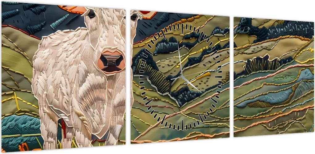Obraz - Imitacja dzianego motywu (z zegarem) (90x30 cm)