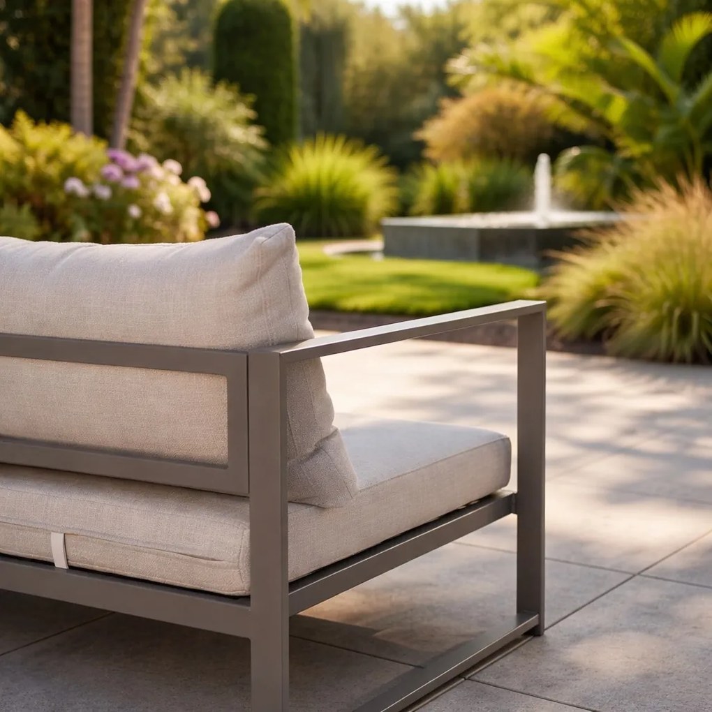 Zestaw mebli ogrodowych Bellagio NM2011-BR z sofami, fotelami i stołem, szary, poduszki beżowe