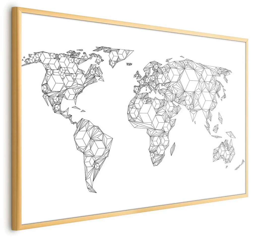 Plakat Geometryczna mapa 90x60 cm z ramą złotą bez marginesu ARTGEIST B