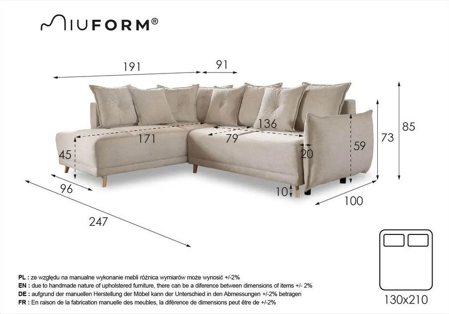 Jasnobrązowy sztruksowy rozkładany narożnik (lewostronny) Lazy Lukka – Miuform