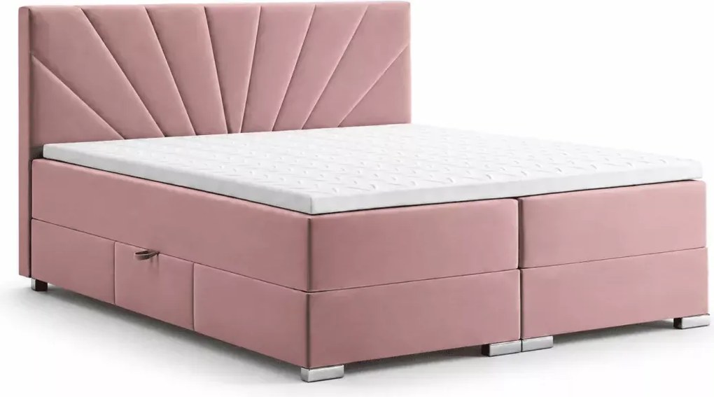 Łóżko kontynentalne boxspring Cesar z pojemnikami materac bonellowy tapicerowane