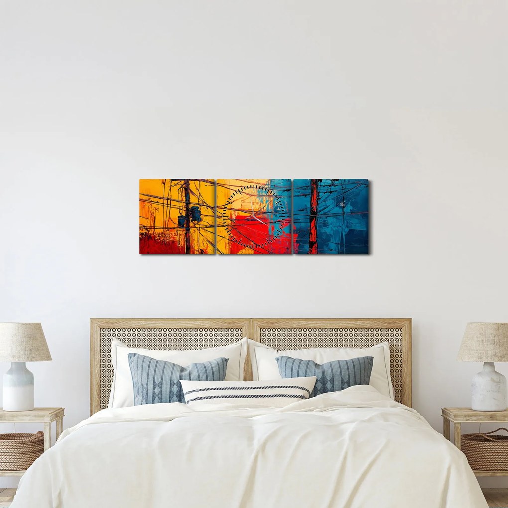 Obraz - Abstrakcyjne linie elektryczne (z zegarem) (90x30 cm)