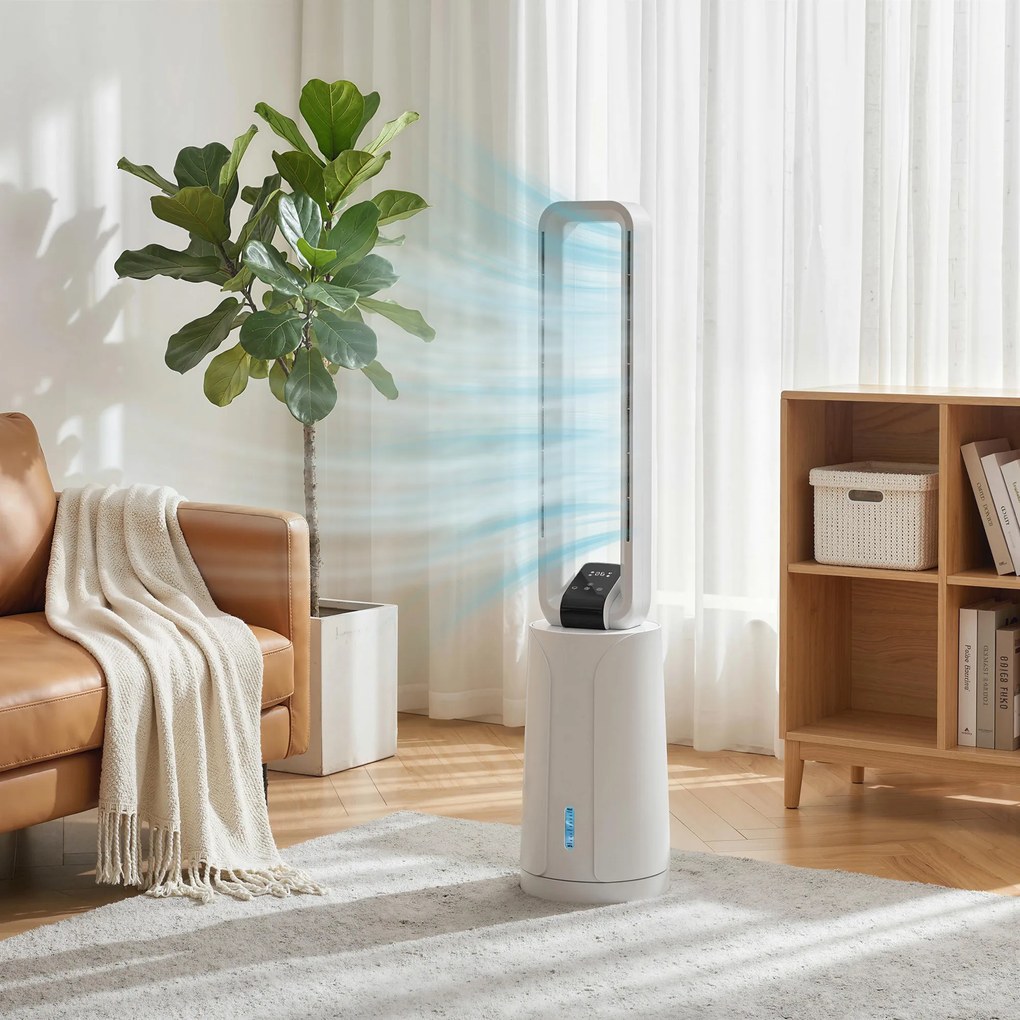 HOMCOM Klimatyzator ewaporacyjny z pilotem, 15-godzinny timer, wkłady chłodzące do domu i biura, biały | Aosom PL