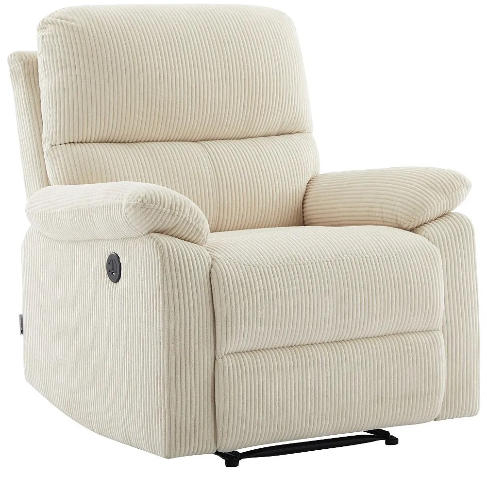 Fotel z elektryczną funkcją relax z beżowego sztruksu - LUNANO