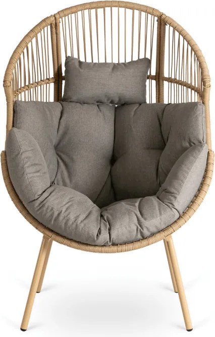 Fotel Ogrodowy z Podnóżkiem PORTLAND Kokon Wypoczynkowy Szary Nowoczesny Boho