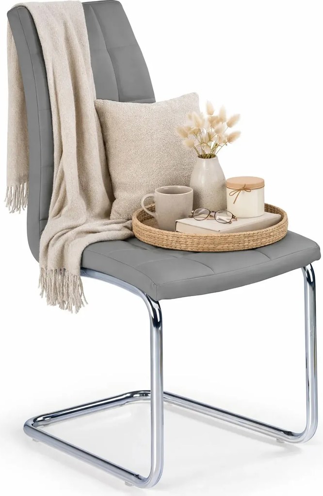 Popielate Pikowane Krzesło Na Płozach F3-C26