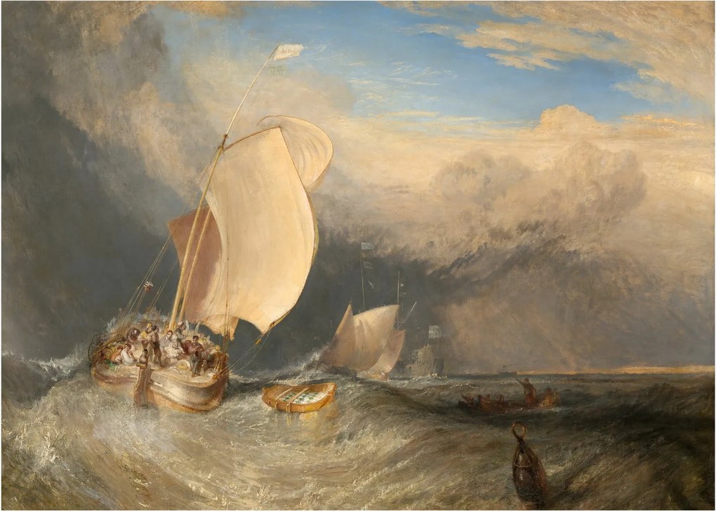 Obraz na szkle - William Turner, Fishing Boats with Hucksters Bargaining for Fish, reprodukcje (70x50 cm)