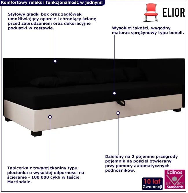 Tapczan młodzieżowy z pojemnikiem czarny + ecru E3-N60