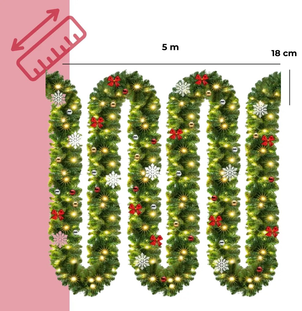 Jurhan Girlanda świąteczna ANDREA z oświetleniem, zdobiona, 5m, zielona