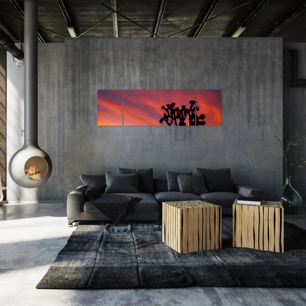 Obraz zachodu słońca nad sylwetką drzewa (170x50 cm)