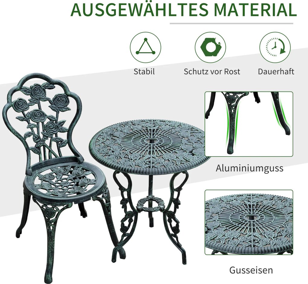 Outsunny Zestaw Bistro Ogrodowy 3-częściowy Aluminiowy Antyczny Zielony | Aosom PL