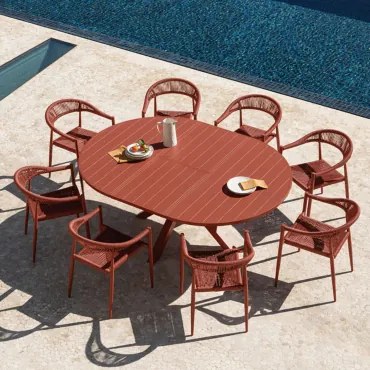 Zestaw 145-200x145 Cm Barces Okrągły Stół Rozkładany I 8 Krzeseł Ogrodowych Amatria Aluminiowych Składanych Z Podłokietnikami - Sklum