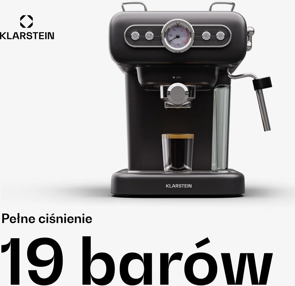 Klarstein Espressionata Evo 950W 19bar Ekspres Kolbowy Czarny