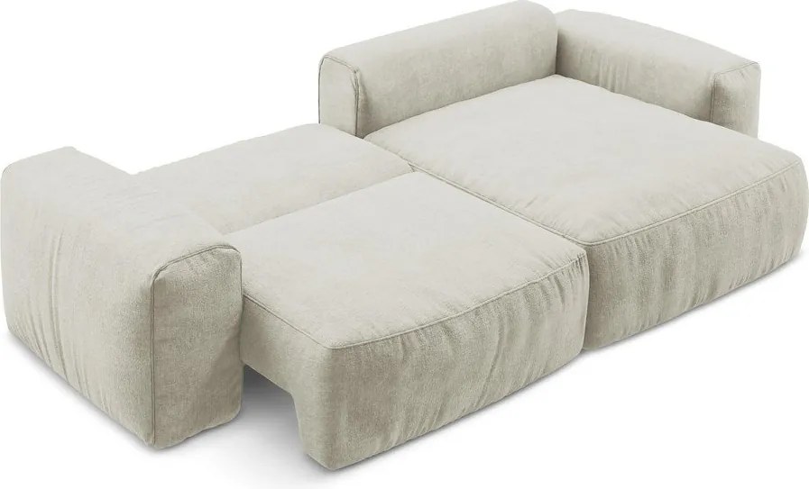 Beżowy rozkładany narożnik z tkaniny szenilowej (prawostronny/z szezlongiem) Kuki – Makamii