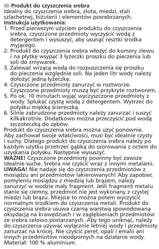 Środek do czyszczenia srebra, aluminium