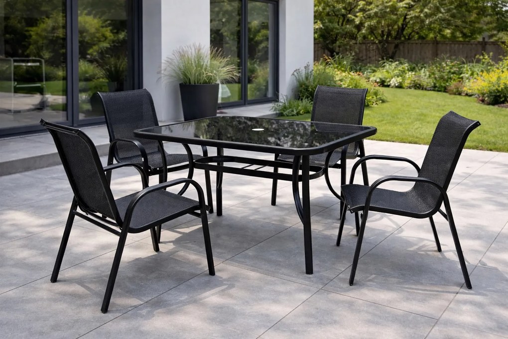 Stół ogrodowy Torello 094, 140x80 cm - czarny, z otworem na parasol