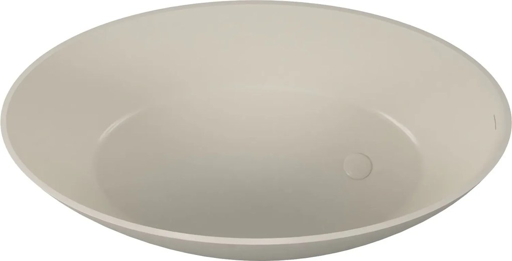 Wanna wolnostojąca owalna beżowa błyszcząca z konglomeratu 160 x 85 cm KALMI BEIGE GLOW z przelewem SLIM cienki rant