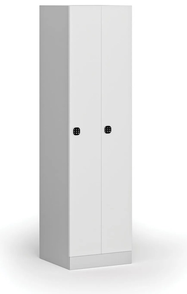 Szafka ubraniowa S1 wąska, 2-drzwiowa, 1850 x 500 x 500 mm, zamek kodowy, drzwi laminowane, biała