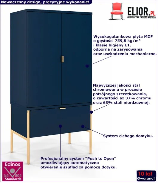 Wysoka komoda na nóżkach w stylu glamour Marly 4X - Granat