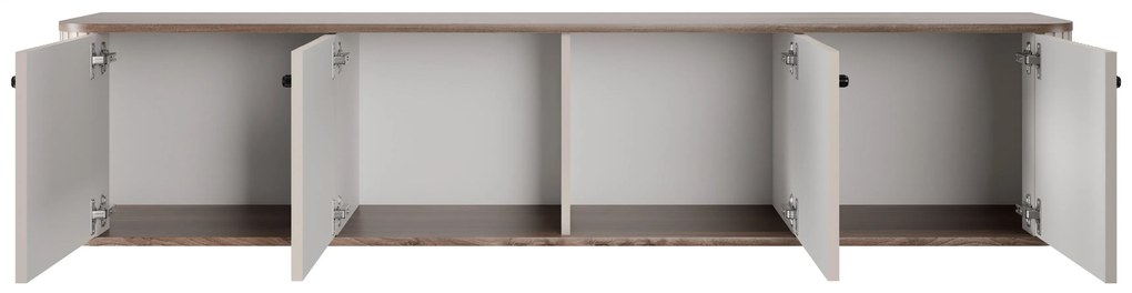 Szafka RTV wisząca Vesper 4D 187 cm - kaszmir / orzech / czarne uchwyty